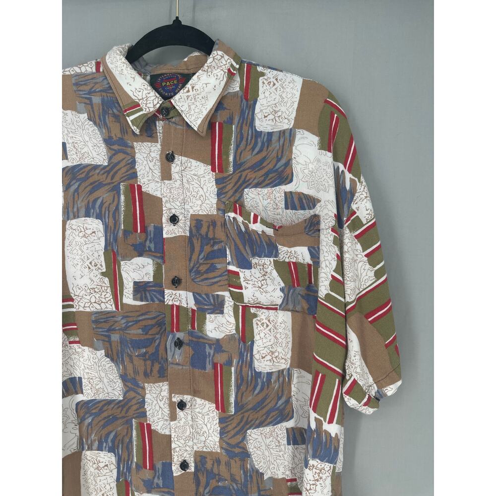 90s Vintage Shirt Large Brown Art Print Floral Button Short Sleeve Camp Beach - Picture 4 of 6